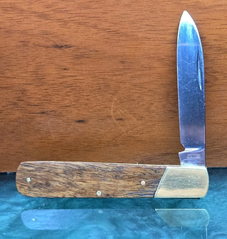 复古木质手柄黄铜螺栓口袋刀 3 英寸折叠刀片 👀 外观 🌟CLEAN — 第 1/4 张图片