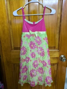 Bonnie Jean Dress Girls Sz 14 Pink/Green Flowered Lined With Front Bow - Picture 1 of 5