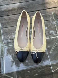 Stuart Weizman Tejido Rafia Elegante Arco Ballet Plano Dos Tonos Negro Talla US 6M $395 - Imagen 1 de 8