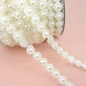 2 Meters Vintage Style Pearl Beaded Bridal Ribbon Edging Lace Trim Craft DIY - Picture 1 of 6