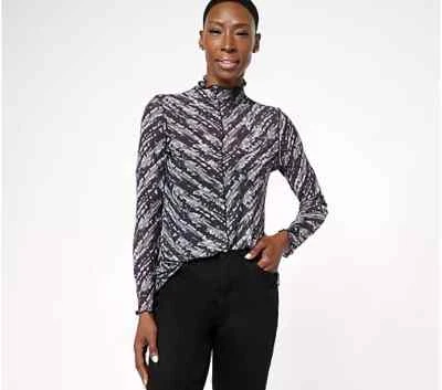 LOGO Layers by Lori Goldstein Mesh Mock Neck Top-Black-3X  A611250 NEW - Image 1 of 2