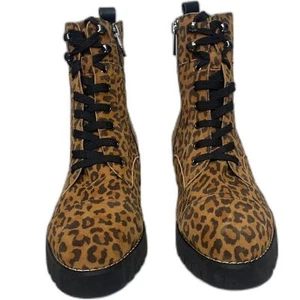 Donald Pliner Suede Boots Leather Animal Print Combat Hiker Biker 7 NEW - Picture 1 of 12