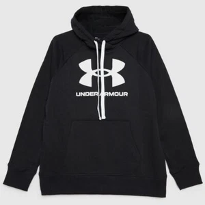 UNDER ARMOUR RIVAL FLEECE WOMENS BLACK / WHITE HOODIE SIZE L / XL - Picture 1 of 6