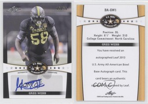 2013 Leaf US Army All-American Bowl Auto Black /50 Greg Webb #BA-GW1 Auto
