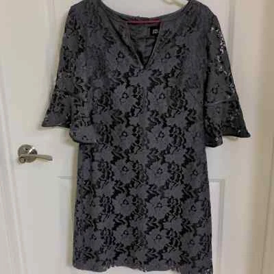 Adrianna Papell Grey Lace Bell Sleeve Knee Length Dress - Image 1 of 4