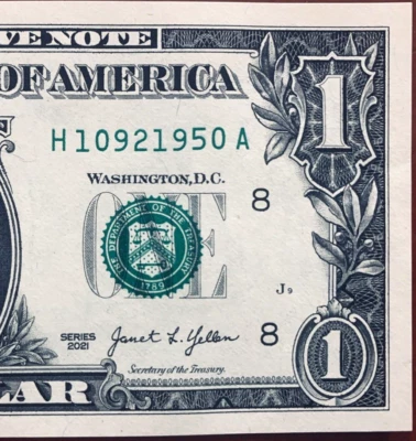 1950 Trailing Birth Year Note Fancy Serial Number  Series 2021 H10921950A UNC - Image 1 of 3