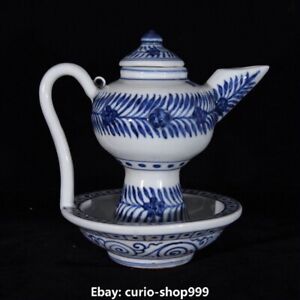 7.5" China Xuande Dynasty White Blue Porcelain Flower Pattern Oil lamp Statue