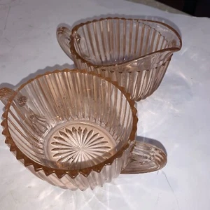 Anchor Hocking Queen Mary Pink Depression Glass Creamer & Sugar - Picture 1 of 7