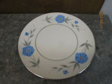 Castleton Studios Beatrice Patterned Hand Painted Plate Blue Flowers Gray Leaves