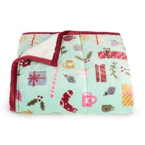 Cuddl Duds Sherpa Throw Blanket Plush to Sherpa Holiday Icon Toss Christmas Cozy - Picture 1 of 10