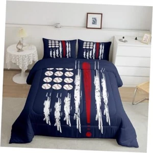 Baseball Comforter Set Size Gift for Baseball Lover Comforter Full Deep Blue - Picture 1 of 8