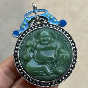Jade Guanyin Anhänger Sammlung Anhänger Buddha groß hängend antik Etikett Intarsien - Bild 1 von 4