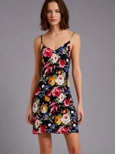 Fontana Di Vita Dress AUS S/10 US6 Mini Satin Slip Scallop Hem Floral Romantic - Picture 1 of 5