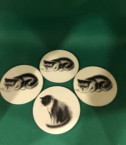 VINTAGE SET OF 4 CAT COASTERS CORK BASE 2 POSES SEE PHOTOS - Picture 1 of 4