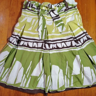 Falda midi plisada para mujer Talbots verde blanco estampado abstracto talla 2 Foto 1 de 4