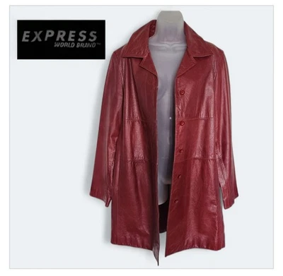 Chaqueta de cuero roja vintage Express World Brand para mujer talla grande 13/14 abrigo Y2K Foto 1 de 4