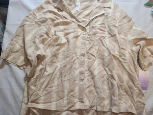 Women's Striped Linen Blend Button-Up Pajama Top - Stars Above Tan. Size XXL - Picture 1 of 5