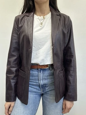 Chaqueta Blazer Vintage Años 90 Nine West Mujer Borgoña Rojo Profundo Cuero Talla 4 Foto 1 de 4