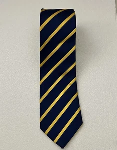 Navy Yellow Striped 100% Silk REPP Tie Handmade  Kailong Luxe - Picture 1 of 8