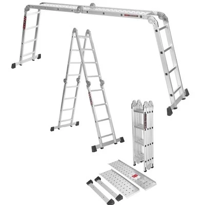 Alu 4,6m Multifunktionsleiter 4x4 Mehrzweckleiter Aluleiter mit Plattform & Rad - Bild 1 von 4