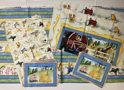 Red Rooster Old McDonald Had A Farm Fabric Lot Border Stripe Panel Squares - Image 1 of 4