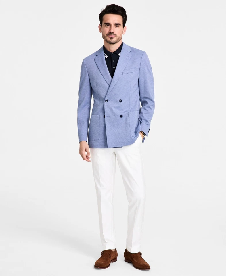 Abrigo Blazer Deportivo Michael Kors Para Hombres Calce Clásico Doble Pecho 52 R Azul Sólido Foto 1 de 1