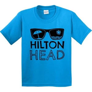 Inktastic Hilton Head Sunglasses With Umbrella And Sun Youth T-Shirt Summer Swim - Picture 1 of 7