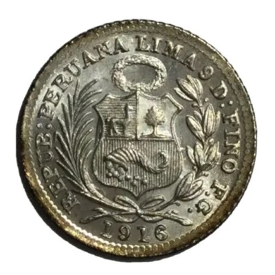 1916 F.G. Peru Silver 1/2 Dino BU # - Image 1 of 2