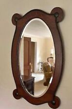 Vintage Large Oak Mirror Overmantle English Edwardian Oval Wood Mirror 1930s