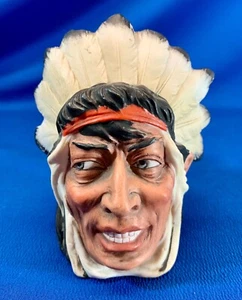SCHAFER VATER ERNST BOHNE & SOHNE PORCELAIN INDIAN CHIEF IN HEADRESS SHAVING MUG - Picture 1 of 9