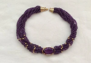 Antique 8 strand Amethyst Gold Diamonds necklace. - Picture 1 of 3