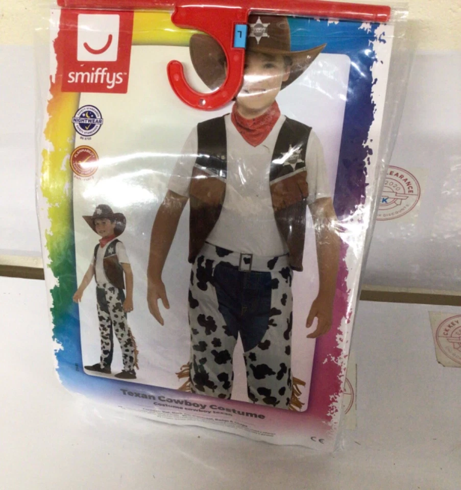 Cowboy Costume, Brown with Hat, Neck Tie, Waistcoat, Badge & Chaps 10-12 years - Image 1 of 1