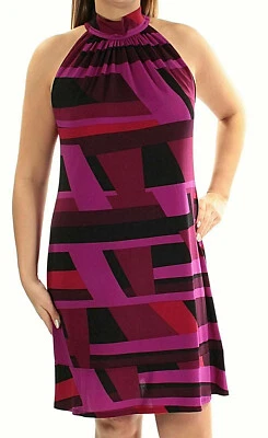 VESTIDO CASUAL FEMININO 14 AMERICAN LIVING GOLA SIMULADA SEM MANGAS, MULTI/ROXO - Imagem 1 de 4