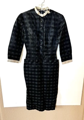 Vestido De Colección Años 60 Lilli Rubin Fiesta Secretaria Moveble Negro Tafetán Satinado XS/S Negro Foto 1 de 4