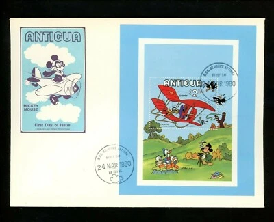 Disney FDC Antigua #571 S/S Mickey Mouse airplane Donald Duck camera 1980 - Image 1 of 2