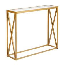 Meyer+Cross Console Table 36" x 30" Metal Brass w/ Clear Rectangle Glass Top