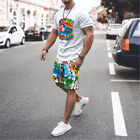 Mens Summer Outfit 2-Piece Set Short Sleeve T Shirts And Shorts Sweatsuit Set