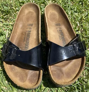 Birkenstock Madrid Birko-Flor Patent Sandal in Black Size 8 - Picture 1 of 9
