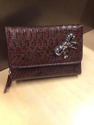 Women wallet clutch purse faux crocodile leather zipper bifold card holder brown Foto 1 de 4