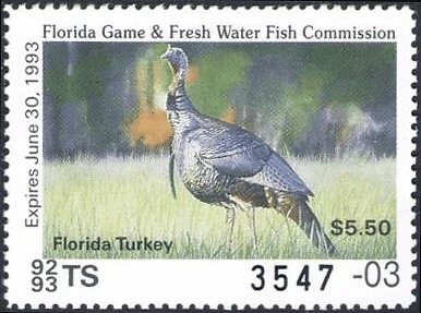D2K Florida Turkey Stamp 1992 $5.50 (no tab) - Image 1 of 1