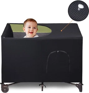 Crib Blackout Cover for Pack N Play - Travel Crib Cover, Breathable Baby Netting - Picture 1 of 12