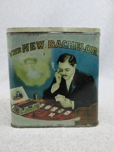 Original 1920's NEW BACHELOR CIGAR Tin Litho CAN Poker, Cards,Dreams Sexy Lady - Picture 1 of 7