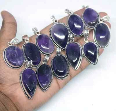 Lote de colgantes de piedras preciosas de amatista ~ lote de colgantes hechos a mano enchapados en plata de ley 925 ~ Foto 1 de 3