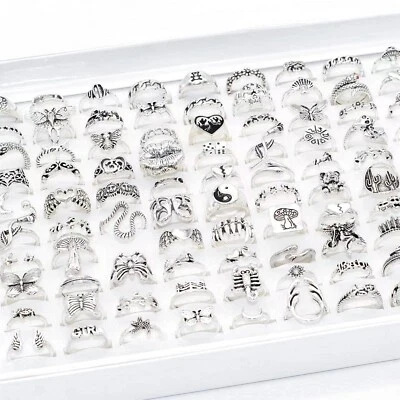 Venta al por mayor Anillos antiguos enchapados en plata estilo mixto vintage mujeres hombres joyas de regalo Foto 1 de 4