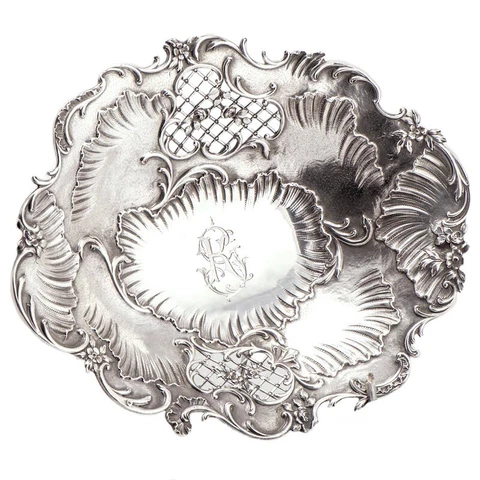 ANTIQUE FRENCH STERLING SILVER SERVING BOWL DISH CENTERPIECE ROCOCO LOUIS XV 19C Cover