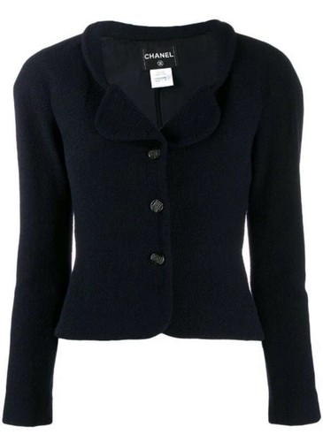 Giacca blazer CHANEL nera lana boucle taglia 38 autentica con etichette