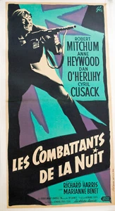 LES COMBATTANTS de la NUIT -1960-AFFICHE-R.MITCHUM-T.GARNETT-40X80 cm-ON LINNEN - Picture 1 of 3