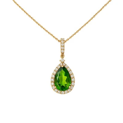 14K Yellow Gold Created Peridot & Natural Diamond Pendant Necklace - Image 1 of 2