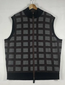 Cremieux Pima Cotton Cashmere Blend Full Zip Houndstooth Sweater Vest Mens Sz XL - Bild 1 von 8