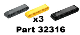 Lego 5 Technic Beam Thick 1 Black/3 Yellow/1 Dark Bluish Gray 1 x 5 32316 D952